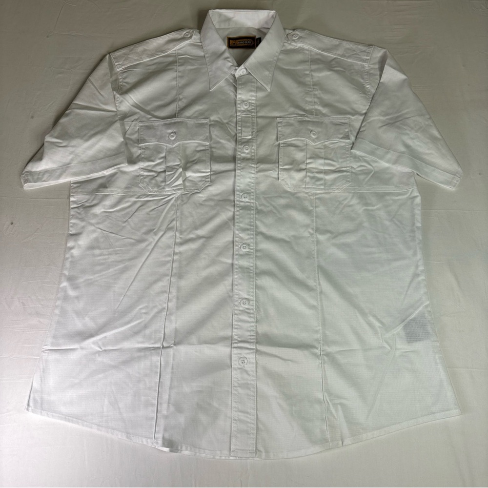RYNO GEAR Men's 2XL Button Zip Up Short Sleeve Shirt W/Pockets White.New